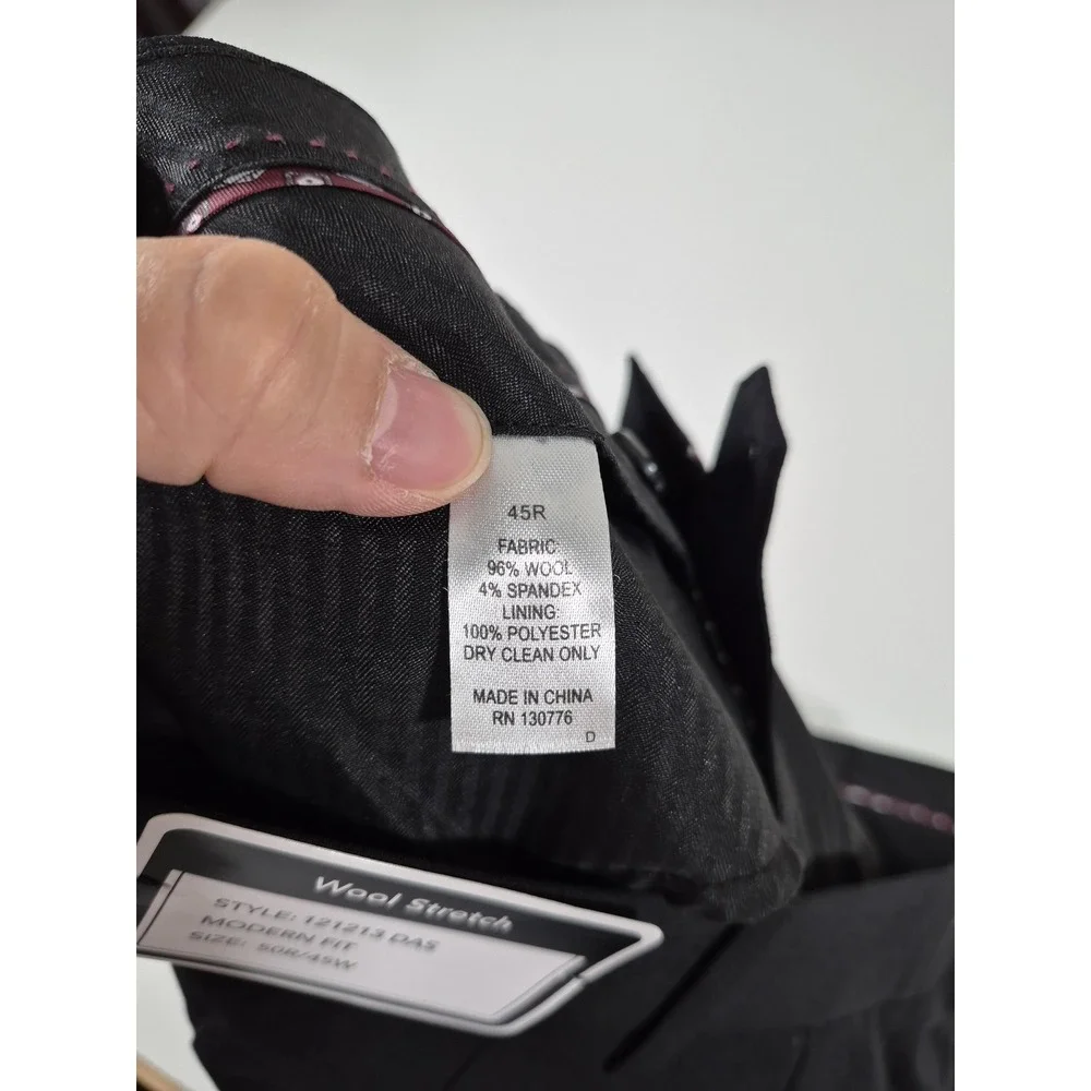 Giles & Jasper Dress Pants Mens 45x36 Black Wool Stretch Flat Front Unhemmed